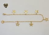 (4-3300-3) Stainless Steel - 2.5mm Star Charms Anklet - 10.5" - Fantasy World Jewelry
