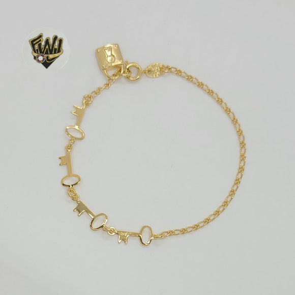 (1-0481) Gold Laminate - 2mm Figaro Link Keys Bracelet - BGF - Fantasy World Jewelry