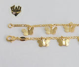 (1-0159) Gold Laminate - 2mm Figaro Anklets with Charms - 10" - BGF - Fantasy World Jewelry