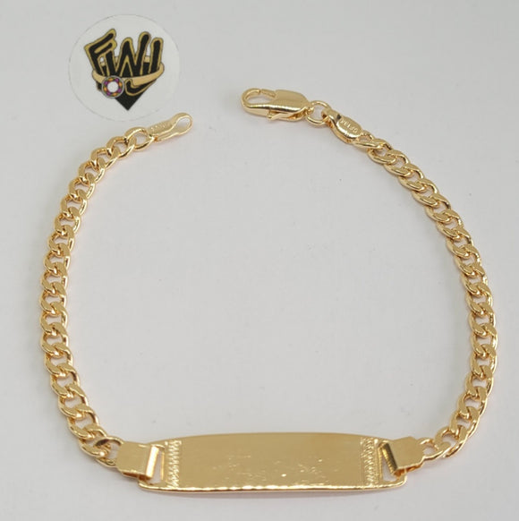 (1-60063) Gold Laminate -4mm Curb Link Men Bracelet w/ Plate - 8