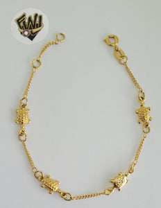 (1-0938) Gold Laminate - 1.5mm Curb Link W/ Turtles Bracelet - 7" - BGO - Fantasy World Jewelry