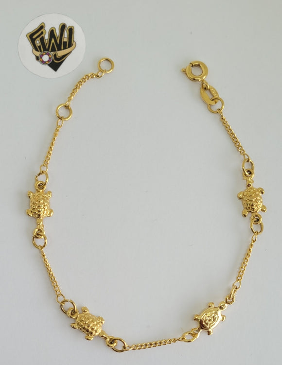 (1-0938) Gold Laminate - 1.5mm Curb Link W/ Turtles Bracelet - 7