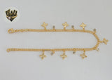 (1-0209) Laminado de oro - Tobillera con dijes de eslabones curvos de 3 mm - 9,5" - BGF