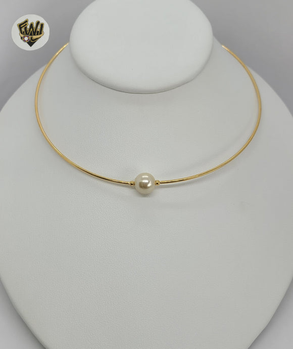 (1-6310) Gold Laminate - Rigid Pearl Necklace - BGO - Fantasy World Jewelry