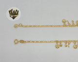 (1-0175) Gold Laminate - 2.5mm Figaro Link Charms Anklet - 10" - BGF - Fantasy World Jewelry
