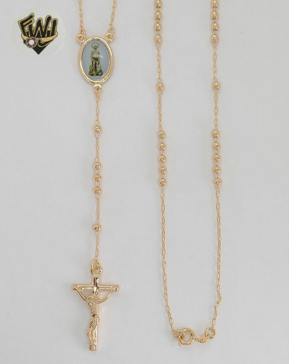(1-3360-1) Gold Laminate - 3mm Saint Lazarus Rosary Necklace - 20