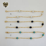 (1-0132) Gold Laminate - 2mm Figaro Link Bead Anklets - 10" - BGO - Fantasy World Jewelry