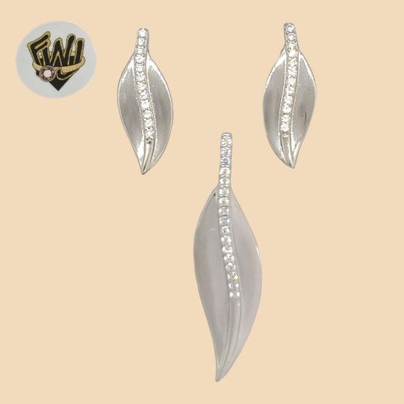 (2-6345) 925 Sterling Silver - Leaf Zircon Set. - Fantasy World Jewelry