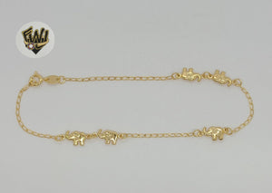 (1-0052) Gold Laminate - 2mm Open Link Elephants Anklet - 10" - BGF - Fantasy World Jewelry