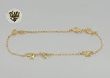 (1-0052) Gold Laminate - 2mm Open Link Elephants Anklet - 10" - BGF - Fantasy World Jewelry