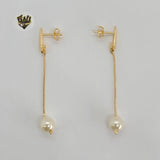 (1-1235-A) Gold Laminate - Long Pearl Earrings - BGF - Fantasy World Jewelry