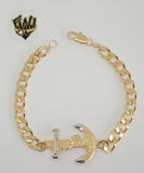 (1-60060) Gold Laminate -7mm Curb Link Men Bracelet w/Anchor- 8" - BGF - Fantasy World Jewelry