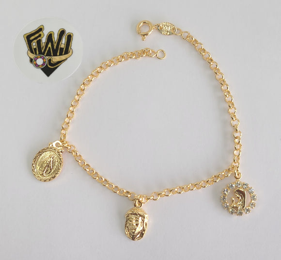 (1-0472) Gold Laminate Bracelet -3mm Rolo Link Bracelet w/ Charms- 7.5''-BGF - Fantasy World Jewelry
