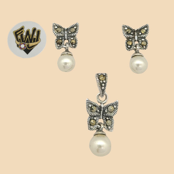 (2-6845) 925 Sterling Silver - Butterfly Pearl Set. - Fantasy World Jewelry