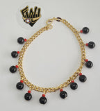(1-0699) Gold Laminate - 4mm Curb Link Azabache Bracelet-7"-BGO - Fantasy World Jewelry