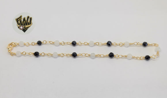 (1-0212) Gold Laminate - 2mm Link Anklet w/Stones - 10
