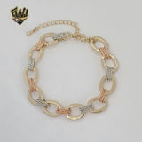 (1-0820) Gold Laminate - 10.5mm three tone Link Bracelet - 7" - BGO