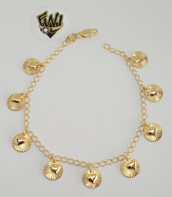 (1-0902) Gold Laminate - 3mm Open Link w/ Charms Bracelet - 7.5