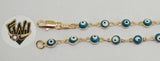 (1-0670) Gold Laminate Bracelet - 6.5mm Evil Eye Link Bracelet - 7.5'' - BGF - Fantasy World Jewelry