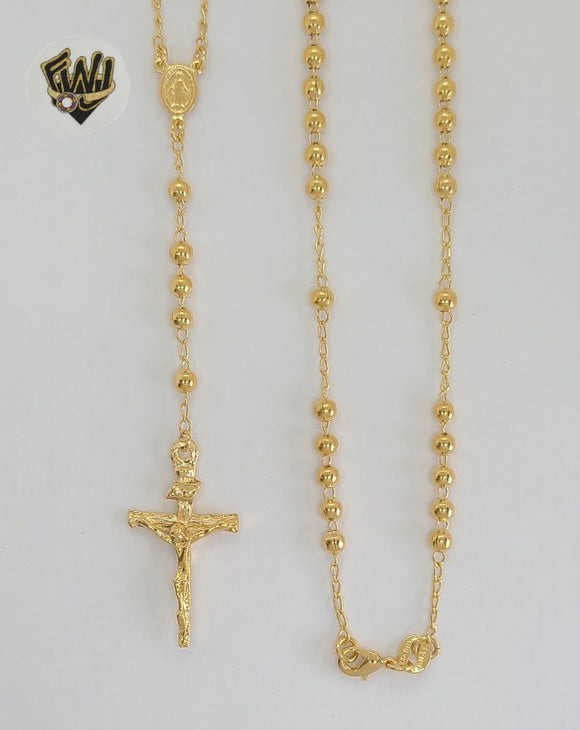 (1-3317) Gold Laminate - 4mm Miraculous Virgin Rosary Necklace - 18