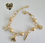 (1-0567) Gold Laminate Bracelet-10mm Link Bracelet w/ Charms -9"-BGO - Fantasy World Jewelry
