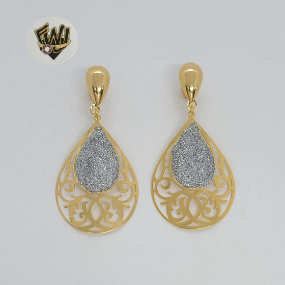 (1-1242) Gold Laminate - Two Tones Long Earrings - BGF - Fantasy World Jewelry