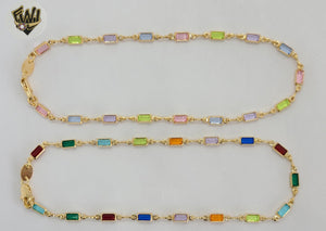 (1-0122) Gold Laminate - 3mm Multicolor Zircon Anklet - 10" - BGF - Fantasy World Jewelry