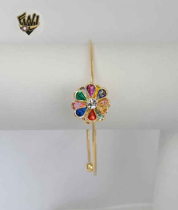 (1-4070) Gold Laminate - 1.5mm Multicolor Flower Bangles - BGF