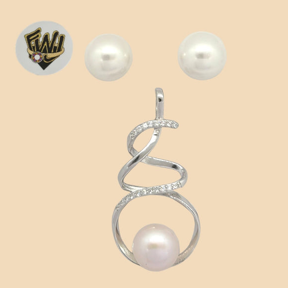(2-6817) 925 Sterling Silver - Zircon Pearl Set. - Fantasy World Jewelry