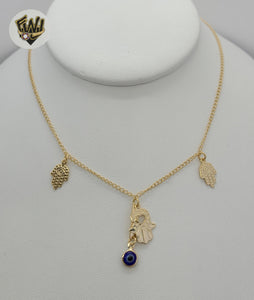 (1-6095 ) Gold Laminate - Rolo Link Hamsa Hand Necklace - BGF