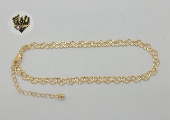 (1-0056) Gold Laminate - 6mm Heart Link Anklet - 10” - BGF