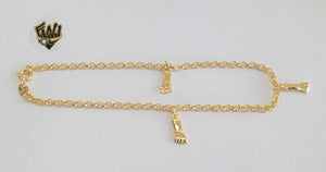 (1-0197) Gold Laminate - 3mm Rolo Anklet w/Charms - 10" - BGF - Fantasy World Jewelry