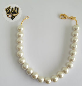 (1-0733) Gold Laminate -8mm Alternative Bracelet w/ Pearls- 7.5" -BGO - Fantasy World Jewelry