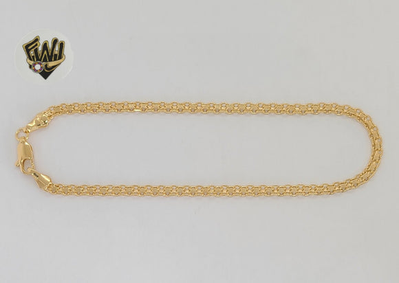 (1-0045) Laminado de oro - Tobillera con eslabones Bismark de 3,6 mm - 10