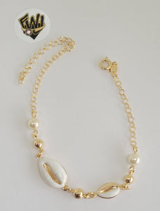 (1-0515) Gold Laminate -3mm Link Bracelet w/Shells  -7''-BGF - Fantasy World Jewelry