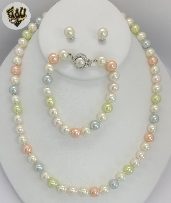 (MSET-07) Laminado de oro - Juego de perlas de Mallorca multicolor de 8 mm
