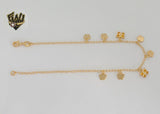 (1-0053) Gold Laminate - 2mm Rolo Link Charms Anklet - 10” - BGF