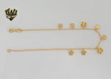 (1-0053) Laminado de oro - Tobillera con dijes de eslabones Rolo de 2 mm - 10” - BGF