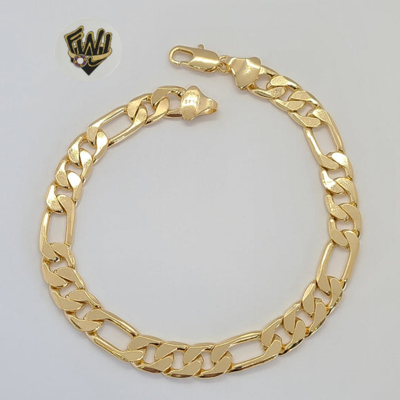 (1-60053) Gold Laminate - 8mm Figaro Link Men Bracelet - 9