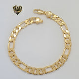 (1-60053) Gold Laminate - 8mm Figaro Link Men Bracelet - 9" - BGF - Fantasy World Jewelry