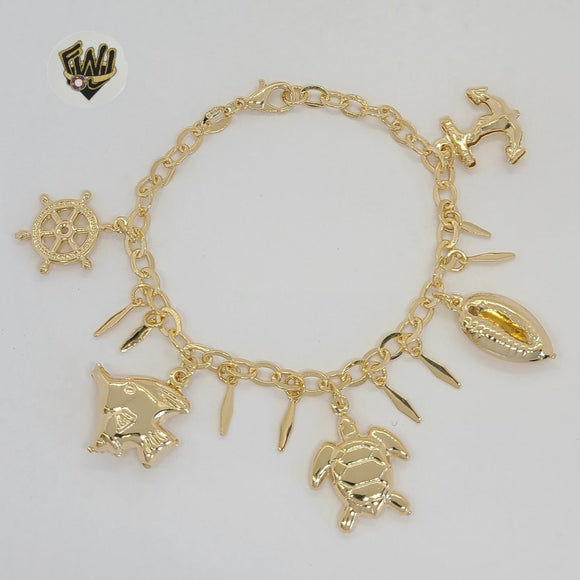 (1-0615-1) Gold Laminate - 4.5mm Rolo Link Charms Bracelet - 7.5