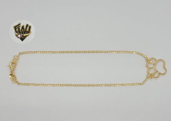 (1-0143) Gold Laminate - 2mm Marine Link Dog Paw Anklet - 10