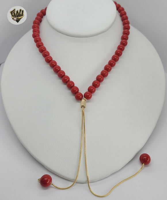 (1-6467-2) Gold Laminate - Beads Long Necklace - BGF
