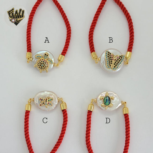 (1-60100) - Gold Plated Red String Animals Bracelet.
