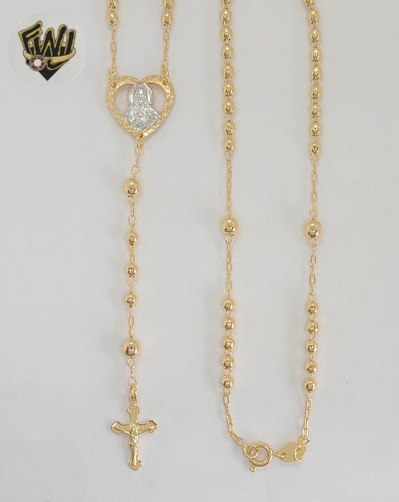 (1-3355-1) Gold Laminate - 3mm Sacred Heart of Jesus Rosary Necklace - 18