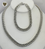 (4-7078) Stainless Steel - 8mm Curb Link Men Set - 24". - Fantasy World Jewelry