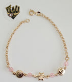 (1-0774) Gold Laminate - 2.5mm Rolo Link W/ Charms Bracelet - 7.5" - BGO - Fantasy World Jewelry