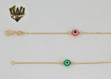 (1-0178) Gold Laminate - 1mm Box Link Evil Eye Anklet - 10" - BGF