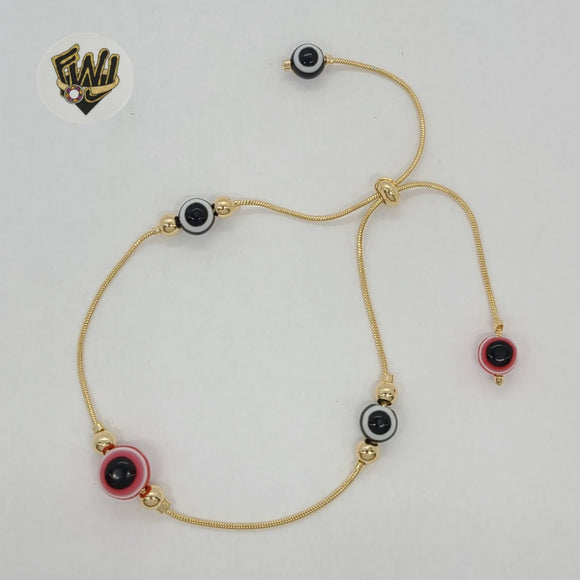 (MBRA-37) Gold Laminate Bracelet - Adjustable Evil Eye Bracelet - BGF - Fantasy World Jewelry