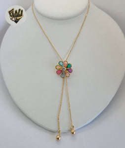 (1-6471-L) Gold Laminate - Box Link Flower Adjustable Necklace - BGF